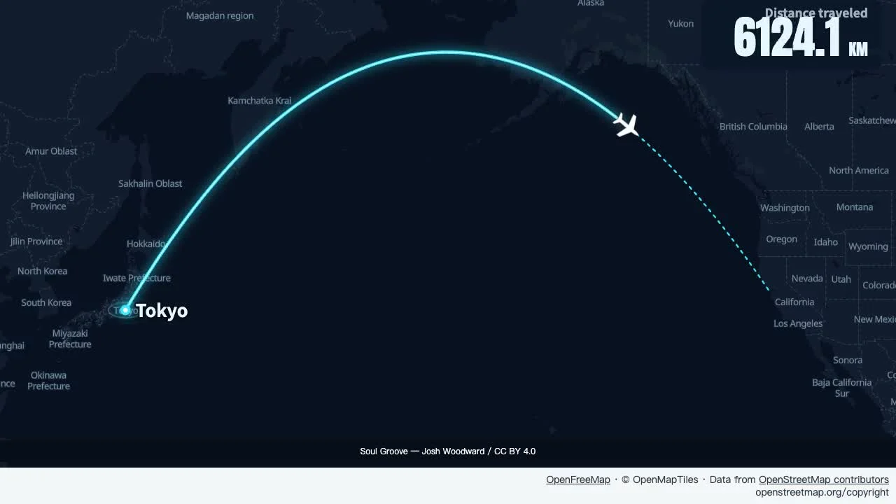 Across the Pacific: dark flight map