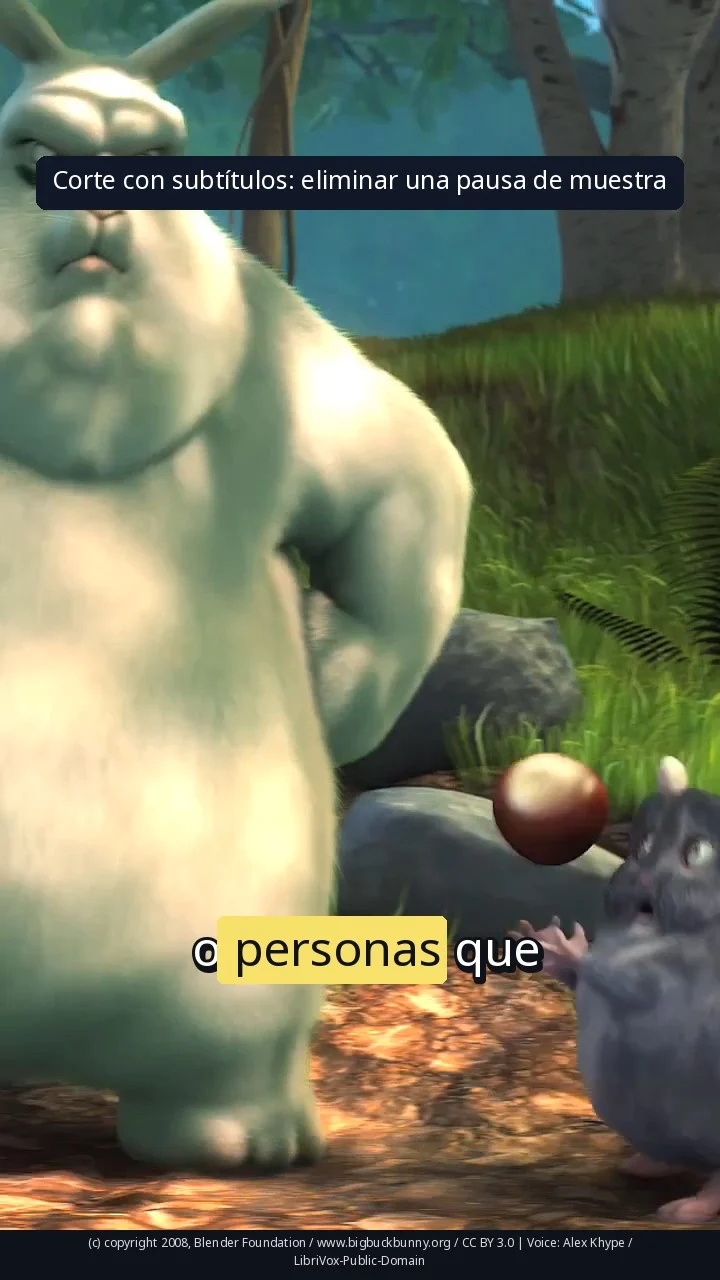 Corte con subtítulos: eliminar una pausa de muestra