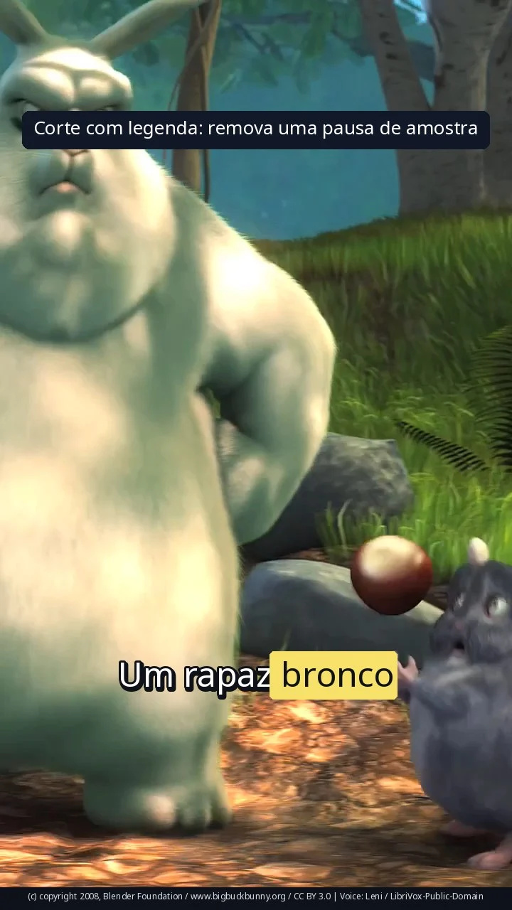 Corte com legenda: remova uma pausa de amostra