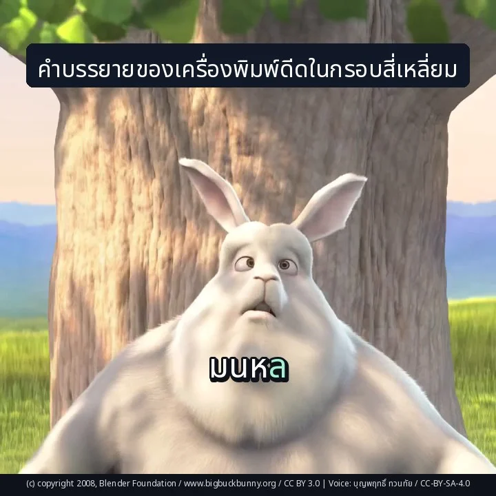 คำบรรยายของเครื่องพิมพ์ดีดในกรอบสี่เหลี่ยม