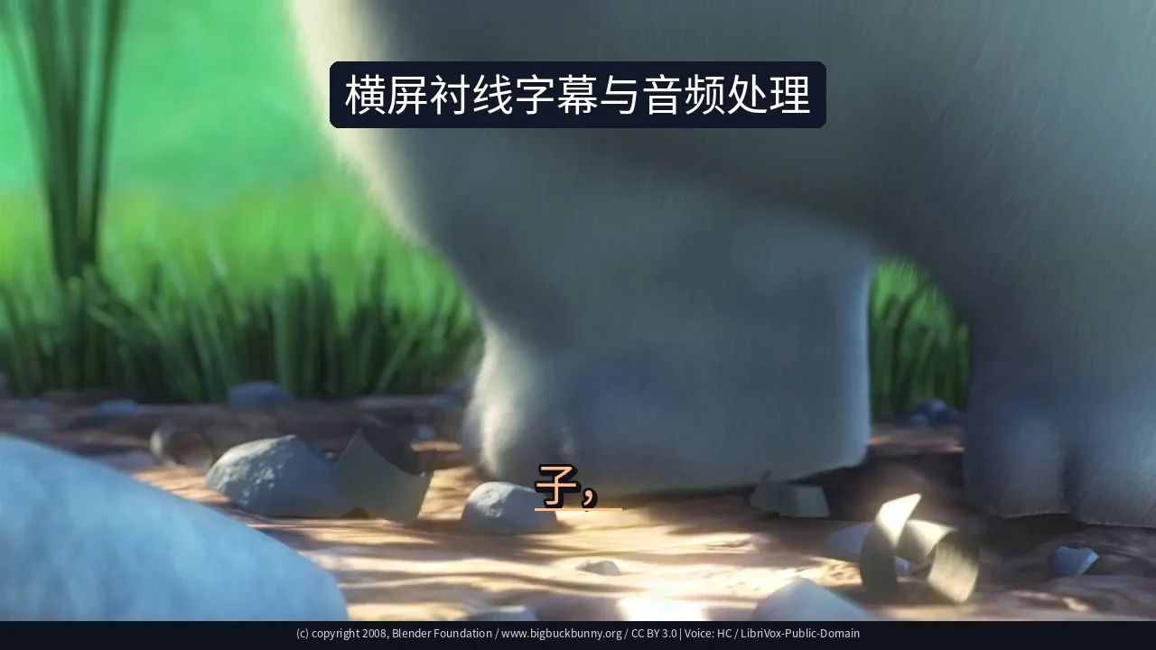 横屏衬线字幕与音频处理